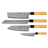 Takumi Kaza 4-piece Damascus Knife Set - Santoku + Bread Knife + Nakiri + Paring Knife
