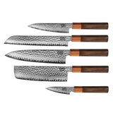 Shinrai Knives - Kigami Exclusive Damascus 5-piece set - Chef's knife + Bread knife + Nakiri + Office knife + Paring knife