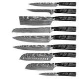 DAMASCUS PRINT ONYX EPOXY - 9 PIECE KNIFE SET