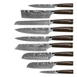 Quality Damascus Print Knives - 9 piece knife set