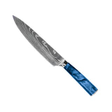 Damascus Print Epoxy Sapphire 4-Piece Knife Set - Chef's Knife + Bread Knife + Nakiri + Paring Knife