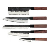 Kurayami 5-piece Damascus Knife Set - Chef's Knife + Bread Knife + Nakiri + Santoku + Paring Knife