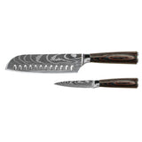 Damascus Print 2-Piece Knife Set - Santoku + Paring Knife