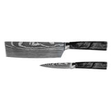 Damascus Print Epoxy Onyx 2-piece Knife Set - Nakiri + Paring Knife
