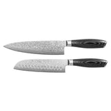 Damask Pakka Wood 2-Piece Knife Set - Chef's Knife + Santoku Knife