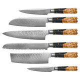 EPOXY ONYX 6-PIECE DAMASCUS KNIFE SET + ACACIA HOLDER