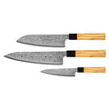 Takumi Kaza 3-Piece Damascus Knife Set - Chef's Knife + Santoku + Paring Knife