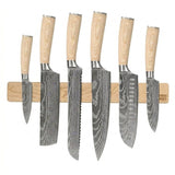 Akari Damascus Print 6-piece Knife Set + Knife Magnet Wall Strip Maple Wood