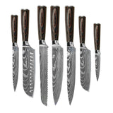 Damascus Print 7-piece Knife Set + Knife Block Rotate