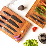 Shinrai Knives - Damast Pakka Wood 6-delige Messenset + Messenblok Rotate Messenset met blok Shinrai Knives