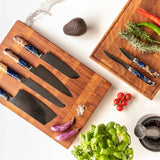 Shinrai Knives - Epoxy Sapphire 6-delige Messenset + Messenblok Stans Messenset met blok Shinrai Knives