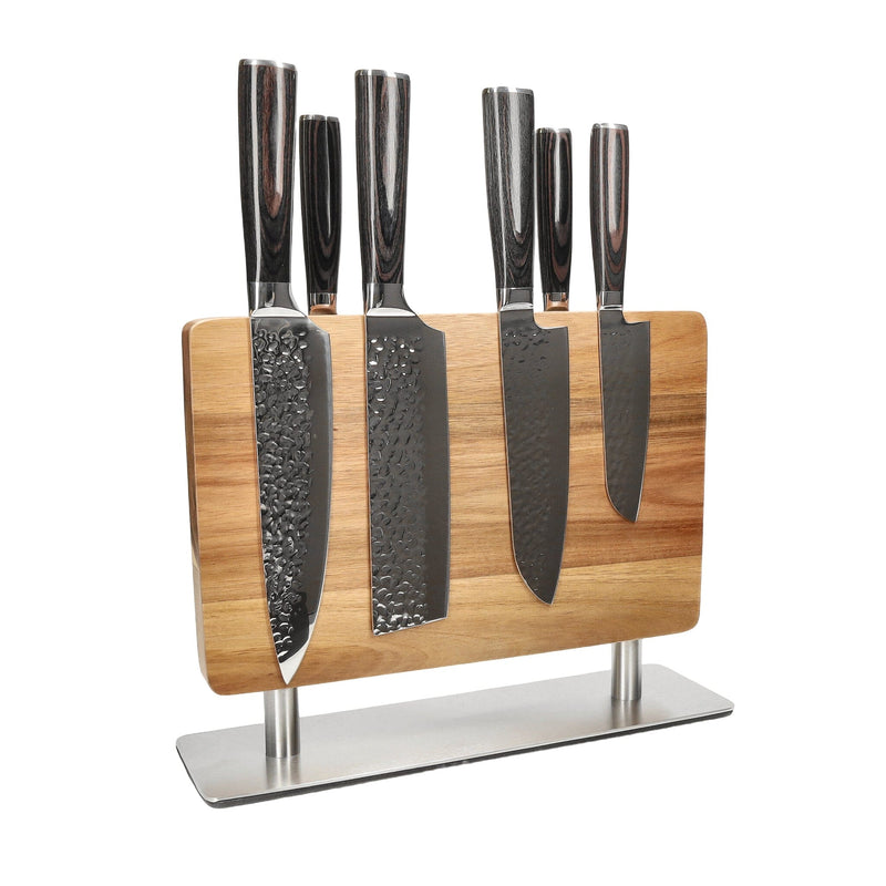 Shinrai Knives - Hammered RVS 6-delige Messenset + Messenblok Stans Messenset met blok Shinrai Knives