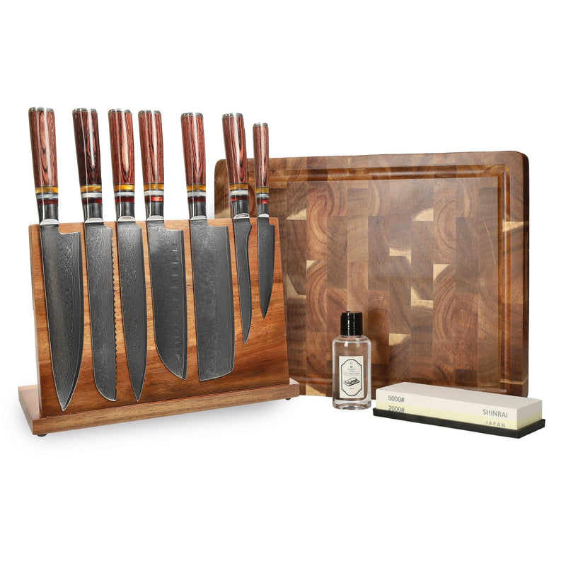 Shinrai Knives - Micarta Jewels Mega Bundel - All you need Messenset met blok, snijplank en slijpsteen Shinrai Knives