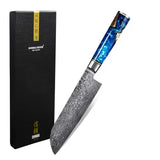 Epoxy Sapphire - Damascus Santoku knife 18 cm