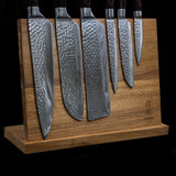 Combo Deal Shinrai Japan Hammered Stainless Steel Series 6-piece Knife Set + Acacia Wood Magnetic Knife Holder - Style 1