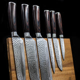 Combo Deal Shinrai Japan Hammered Stainless Steel Series 6-piece Knife Set + Acacia Wood Magnetic Knife Holder - Style 1