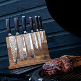 Combo Deal Shinrai Japan Hammered Stainless Steel Series 6-piece Knife Set + Acacia Wood Magnetic Knife Holder - Style 1