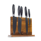 Damast Pakka Wood Series - 6-delige messenset + Acacia houder dubbelzijdig Shinrai Japan