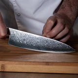 Damast Pakka Wood Series - 6-delige messenset + Acacia houder dubbelzijdig Shinrai Japan