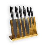 Damast Pakka Wood Series - 6-delige messenset + Acacia houder enkelzijdig Shinrai Japan