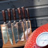 Quality Damascus Print Series 7-piece Knife Set + Acacia Wood Magnetic Knife Holder Style 1