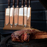 Quality Damascus Print Series 7-piece Knife Set + Acacia Wood Magnetic Knife Holder Style 1