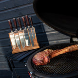 Quality Damascus Print Series 7-piece Knife Set + Acacia Wood Magnetic Knife Holder Style 1