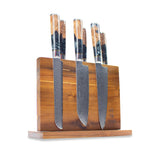 Epoxy Onyx 6-delige Damascus Messenset + Acaciahouder Dubbelzijdig Shinrai Japan