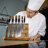 Epoxy Onyx 6-delige Damascus Messenset + Acaciahouder Enkelzijdig Shinrai Japan