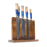 Epoxy Sapphire 6-delige Damascus Messenset + Acacia houder dubbelzijdig Shinrai Japan