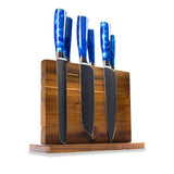 Epoxy Sapphire 6-delige Damascus Print Messenset + Acacia houder dubbelzijdig Shinrai Japan