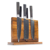 Hammered Damast BR 5-delige Damascus Messenset + Acacia houder dubbelzijdig Messensets Shinrai Japan