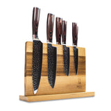 Hammered RVS 6-delige Messenset + Acacia houder dubbelzijdig Messensets Shinrai Japan