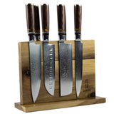 Micarta Jewels 7-delige Damascus Messenset + Acacia houder dubbelzijdig Messensets Shinrai Japan