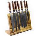 Micarta Jewels 7-delige Damascus Messenset + Acacia houder enkelzijdig Messensets Shinrai Japan