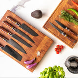 Micarta Jewels 7-delige Damascus Messenset + Acaciahouder Style 1 Messensets Shinrai Japan