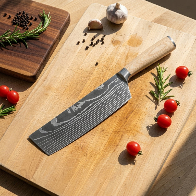 Shinrai Knives - Akari Damascus Print Nakiri knife 18 cm