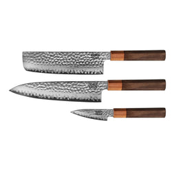 Shinrai Knives - Kigami Exclusive Damascus 3-piece set - Chef's knife + Nakiri + Paring knife