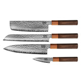 Shinrai Knives - Kigami Exclusive Damascus 4-delige set - Koksmes + Broodmes + Nakiri + Schilmes