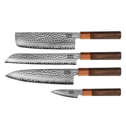 Shinrai Knives - Kigami Exclusive Damascus 4-delige set - Koksmes + Broodmes + Nakiri + Schilmes