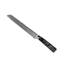 Damascus Print Epoxy Onyx 4-piece Knife Set - Santoku + Bread Knife + Nakiri + Paring Knife
