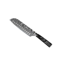 Damascus Print Epoxy Onyx 4-piece Knife Set - Santoku + Bread Knife + Nakiri + Paring Knife