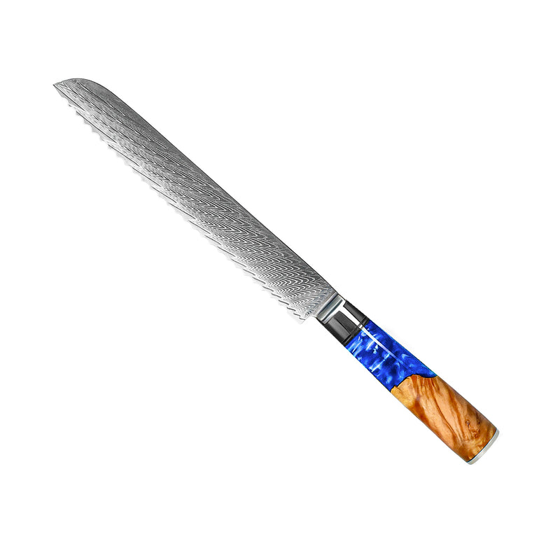 EPOXY SAPPHIRE 6-PIECE DAMASCUS KNIFE SET + ACACIA HOLDER