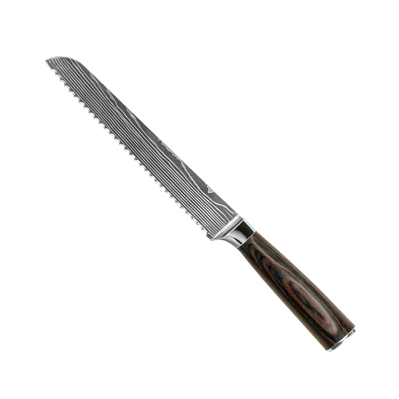 KNIFE SET DAMASCUS PRINT 7-PIECE + ACACIA HOLDER DOUBLE SIDED