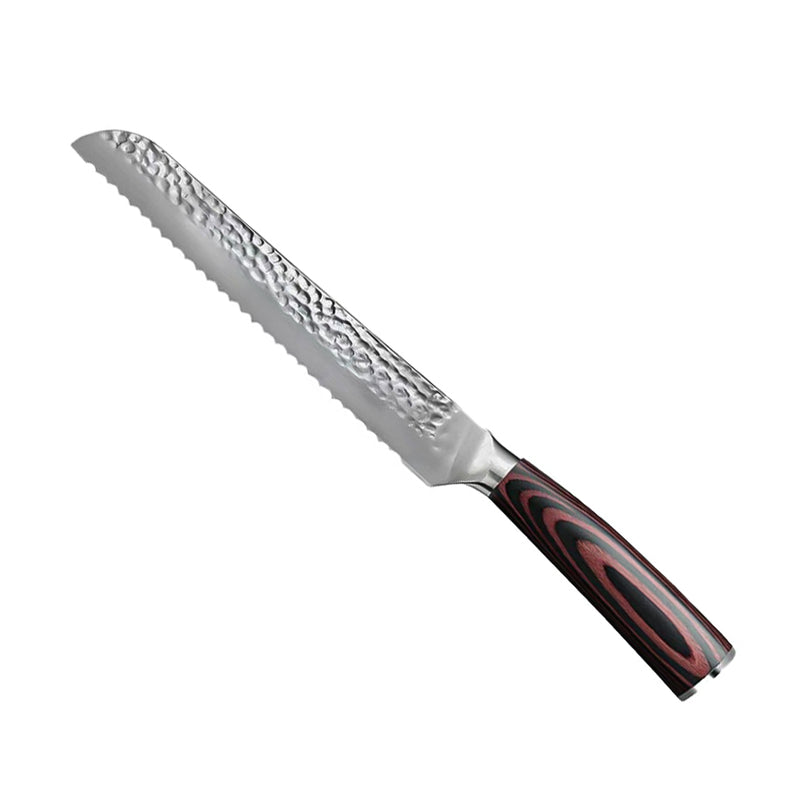 Hammered Stainless Steel 5-Piece Knife Set - Chef's Knife + Bread Knife + Nakiri + Small Santoku + Paring Knife