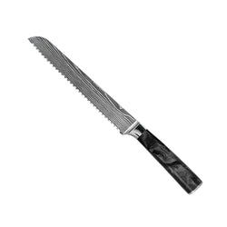 Damascus Print Epoxy Onyx 3-Piece Knife Set - Chef's Knife + Bread Knife + Paring Knife