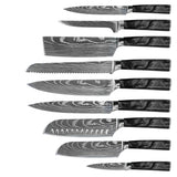 EPOXY ONYX 9-PIECE DAMASCUS PRINT KNIFE SET + ACACIA HOLDER