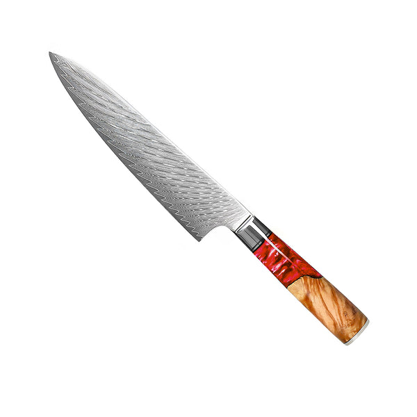 EPOXY RUBY - DAMASCUS CHEF'S KNIFE 20 CM