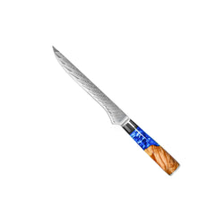 EPOXY SAPPHIRE 6-PIECE DAMASCUS KNIFE SET + ACACIA HOLDER SINGLE SIDED
