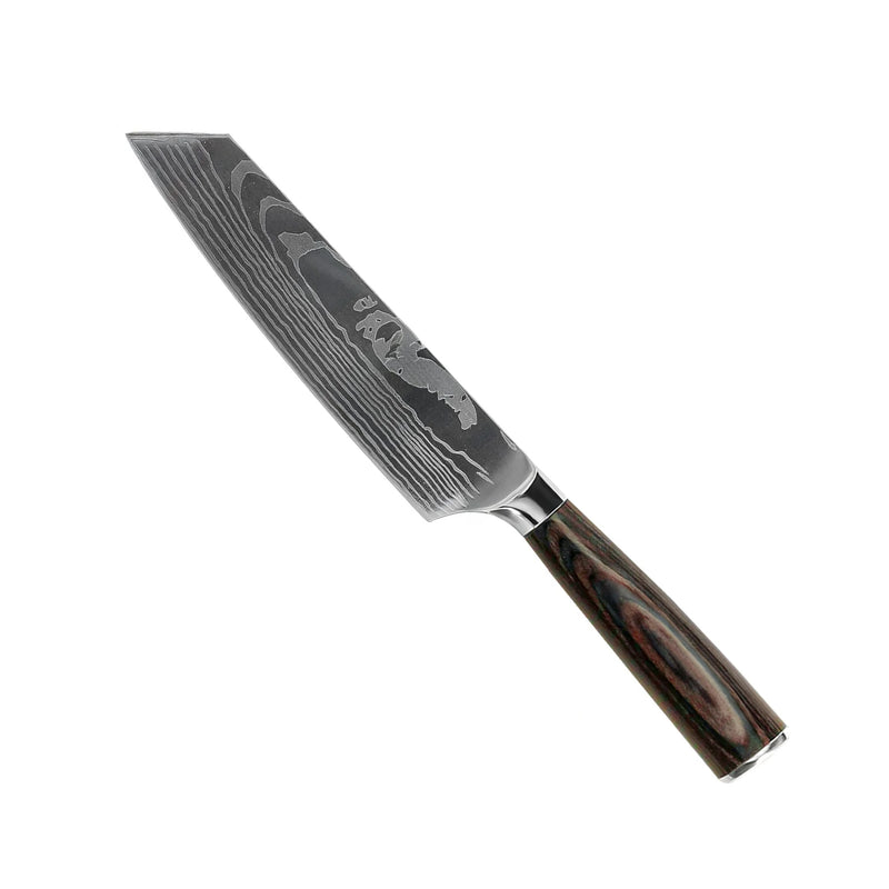 KNIFE SET DAMASCUS PRINT 9-PIECE + ACACIA HOLDER